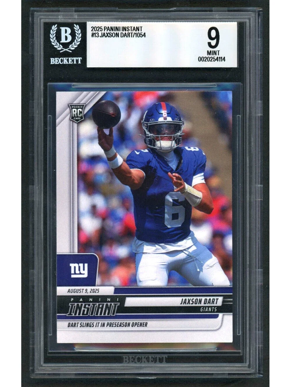 2025 Panini Instant NFL #13 Jaxson Dart Debut Giants Rookie (RC) BGS 9 Mint